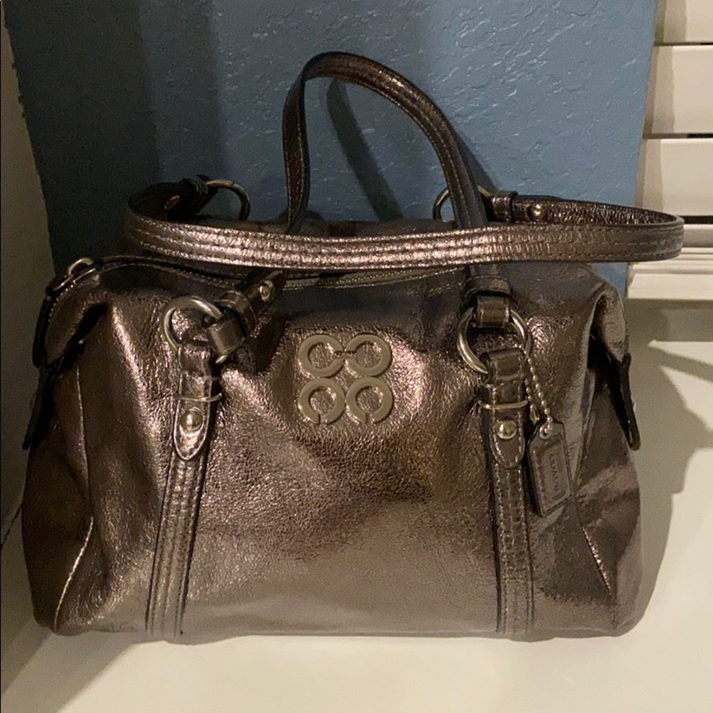 Small Metallic Silver Coach Purse